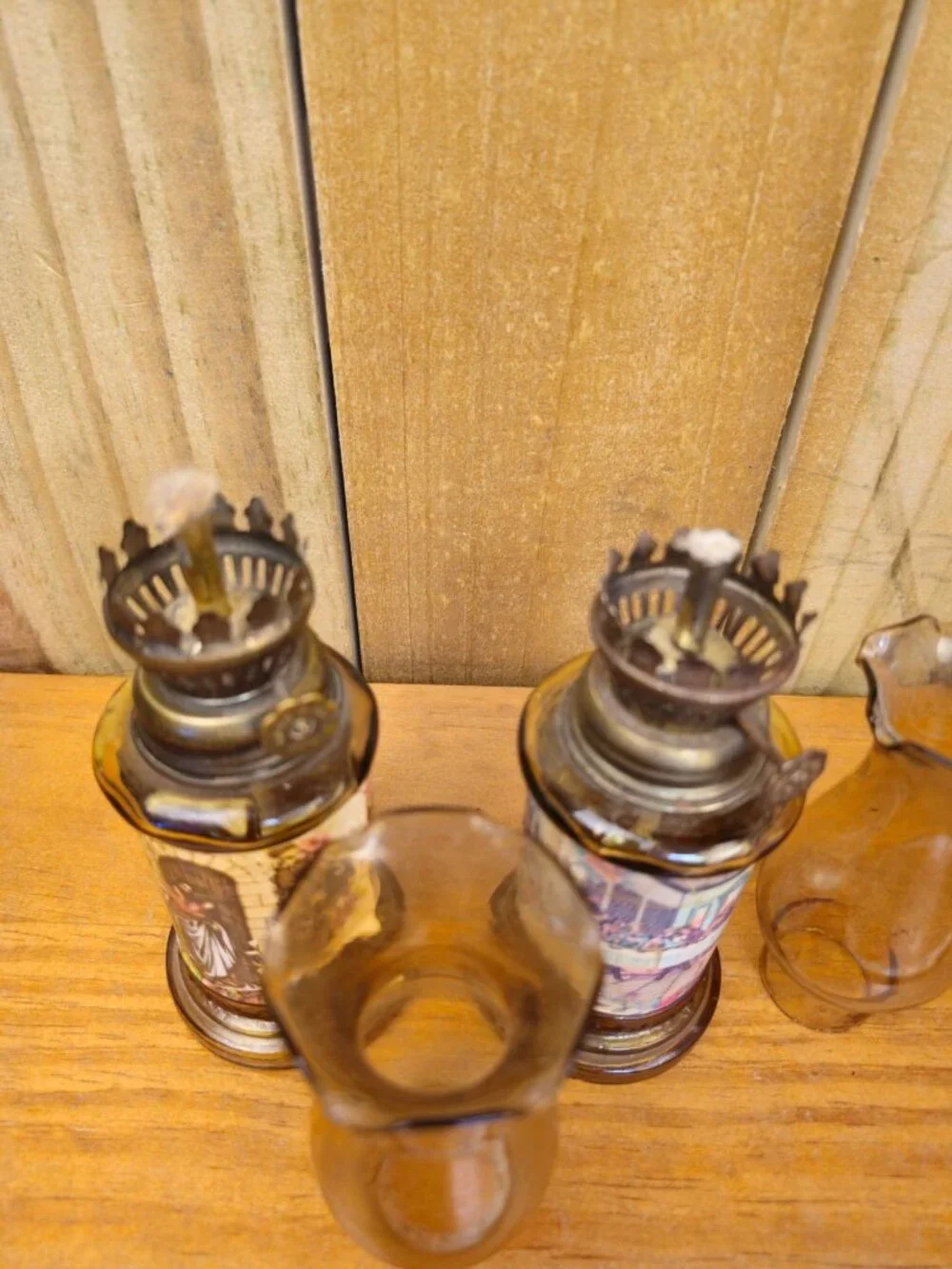 Vintage 1970s Religious Miniature Oil Lamps, Set 2